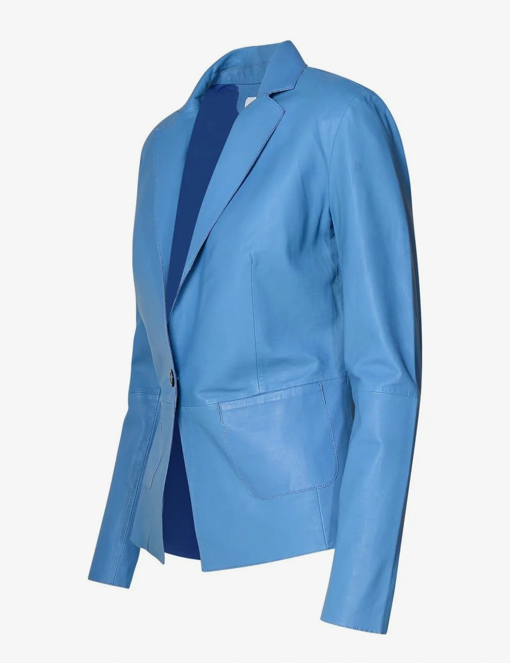 Light Blue Single Button Leather Blazer for Women (2)