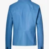 Light Blue Single Button Leather Blazer for Women (3)