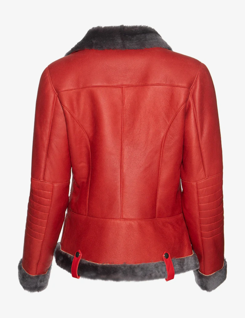 Luxurious Red Women's Shearling Leather Jacket – Luxe Winter Style (1)