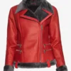 Luxurious Red Women's Shearling Leather Jacket – Luxe Winter Style (2)