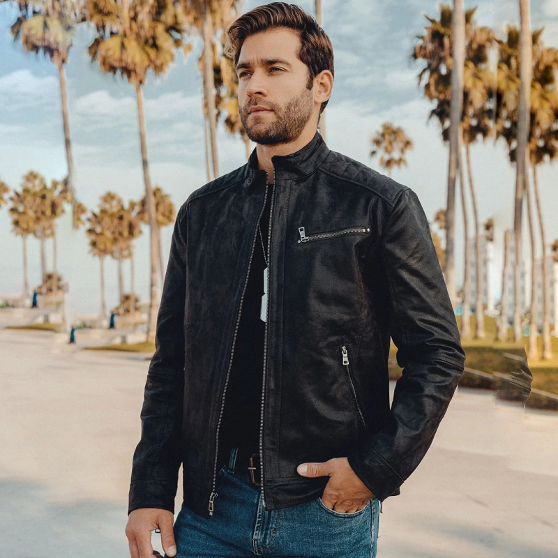 Men Black Leather Cafe Racer Jacket