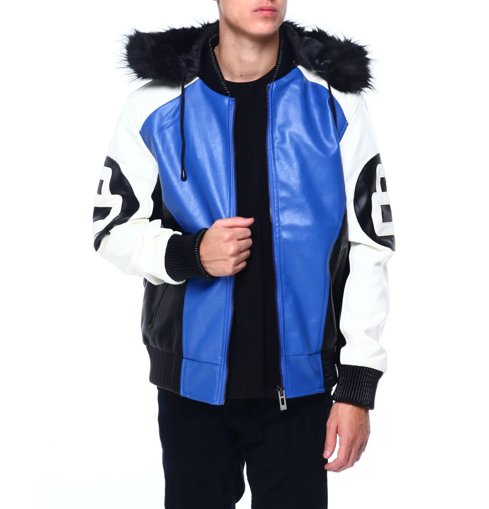 Mens-8-Ball-Blue-Hooded-Leather-Bomber-Jacket tea, (2)