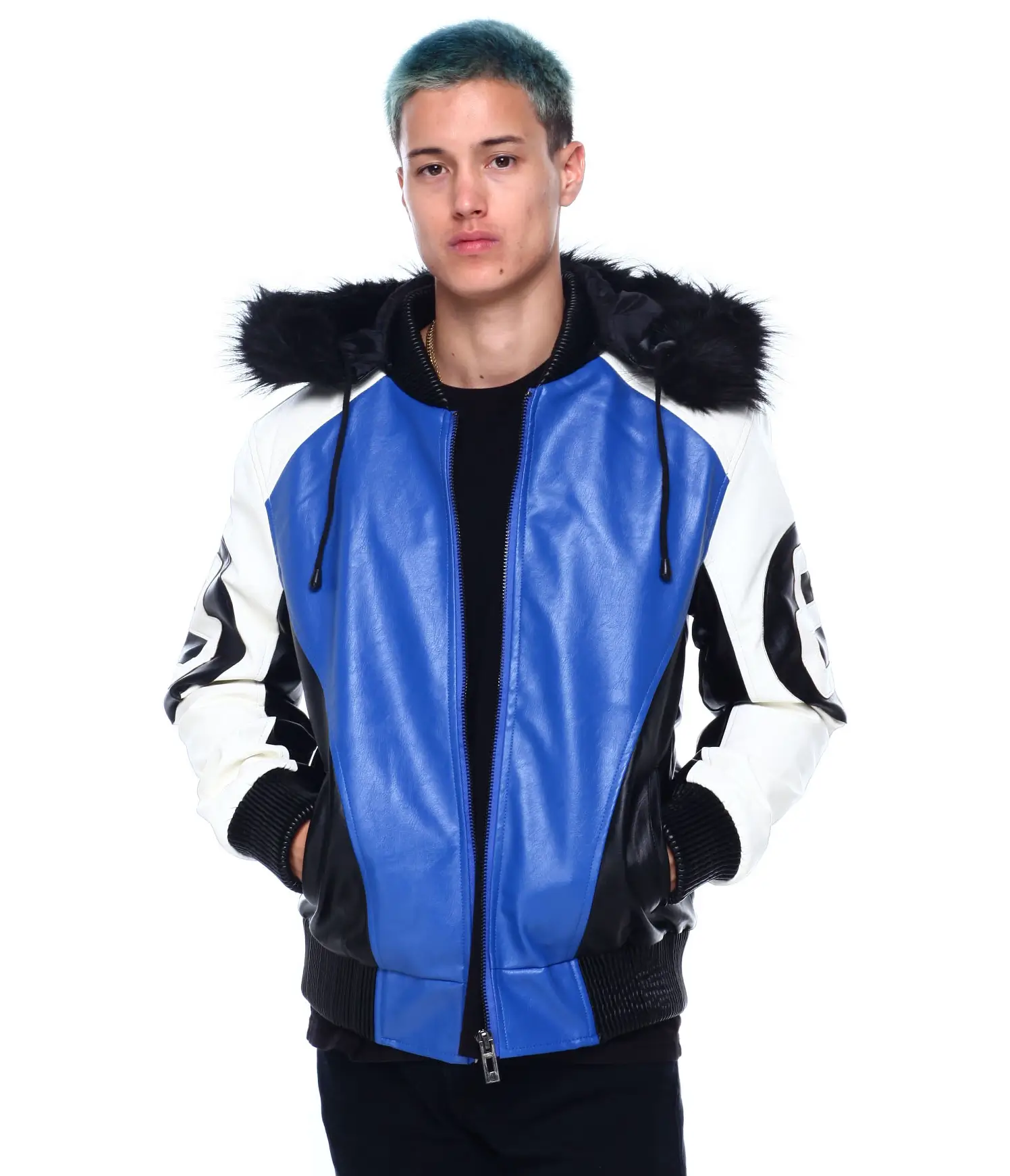 Mens-8-Ball-Blue-Hooded-Leather-Bomber-Jacket tea, (2)
