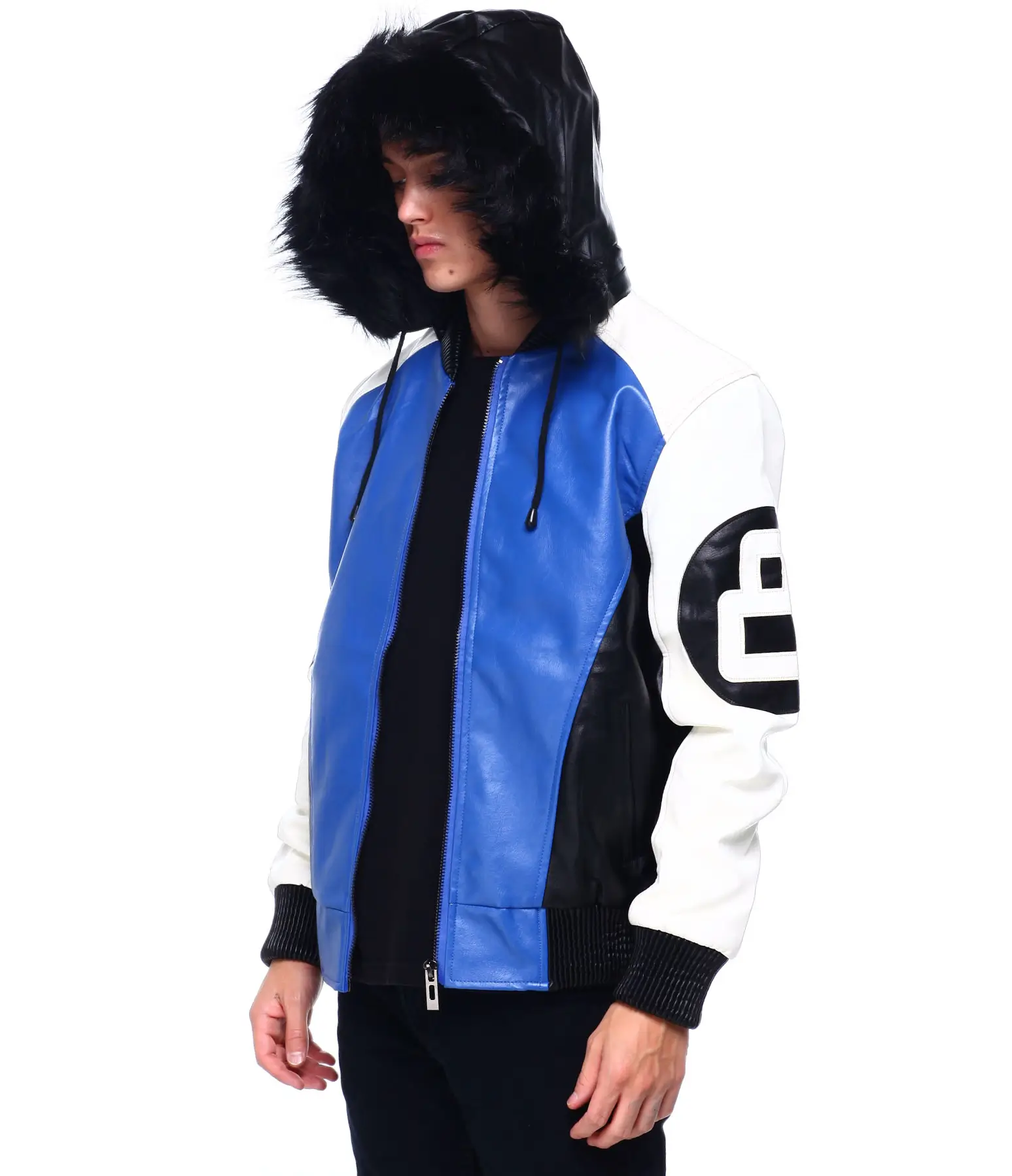 Mens-8-Ball-Blue-Hooded-Leather-Bomber-Jacket tea, (2)