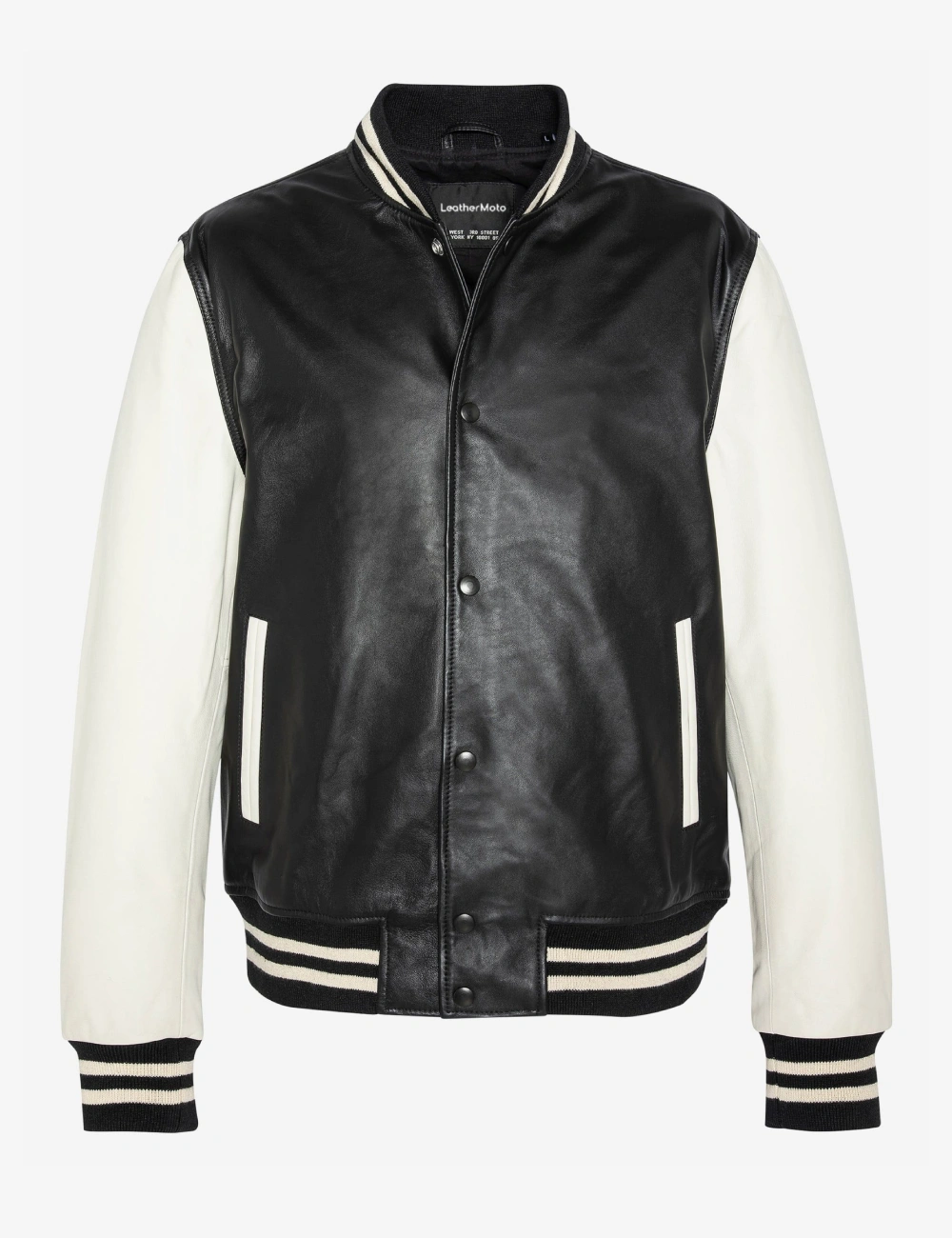 Men’s Black & White High School Full Leather Varsity Jacket (3)