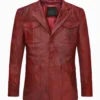 Men's Bold Vintage Red Classic Real Leather Blazer (1)