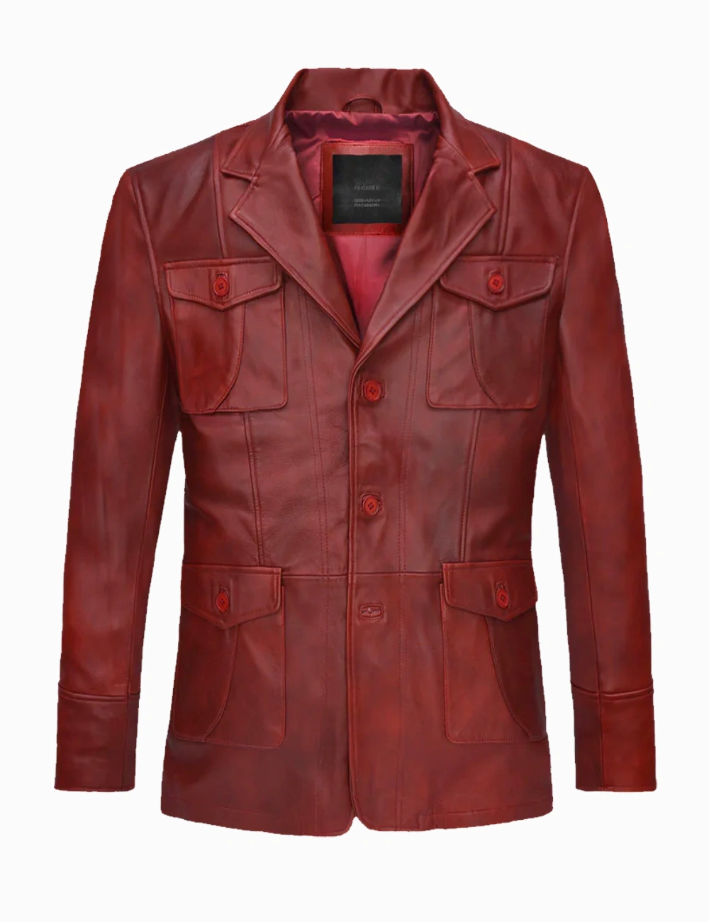 Men's Bold Vintage Red Classic Real Leather Blazer (1)