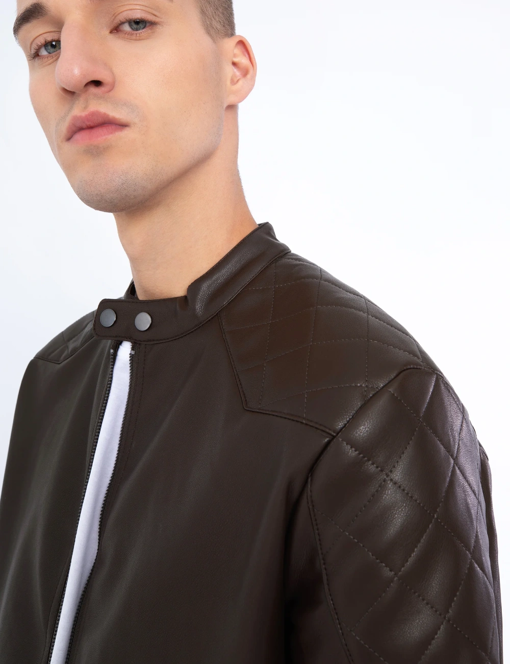 Men's Cafe Racer Heritage Leather Jacket with Quilted Shoulders (3)