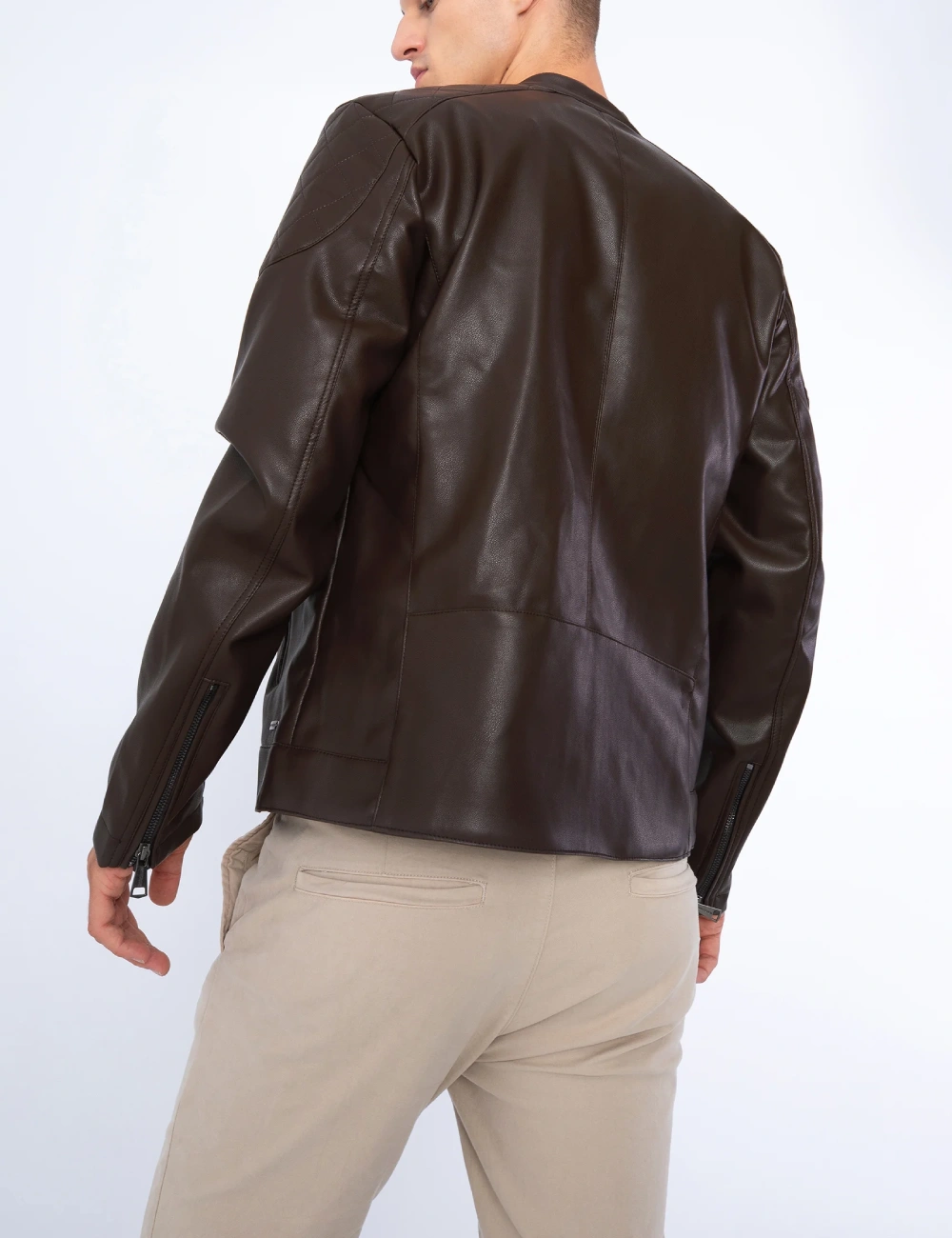 Men's Cafe Racer Heritage Leather Jacket with Quilted Shoulders (4)