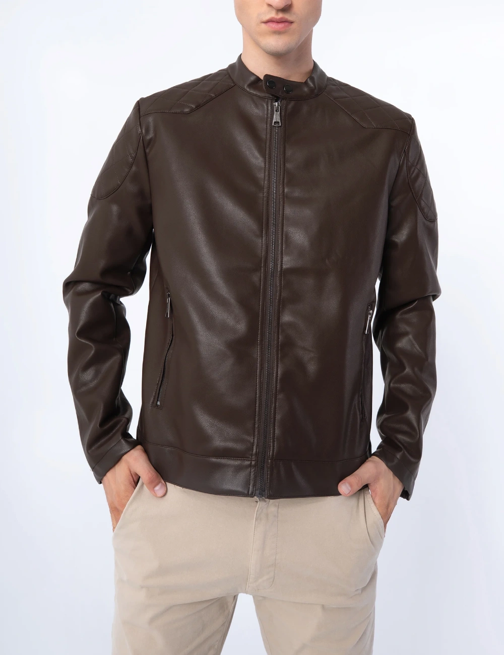 Men's Cafe Racer Heritage Leather Jacket with Quilted Shoulders (5)