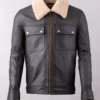 Men's Casual Black Real Leather Zip-Up Shearling Bomber Jacket (1)