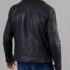 Men's Casual Black Real Leather Zip-Up Shearling Bomber Jacket (2)