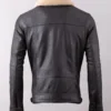 Men's Casual Black Real Leather Zip-Up Shearling Bomber Jacket (4)