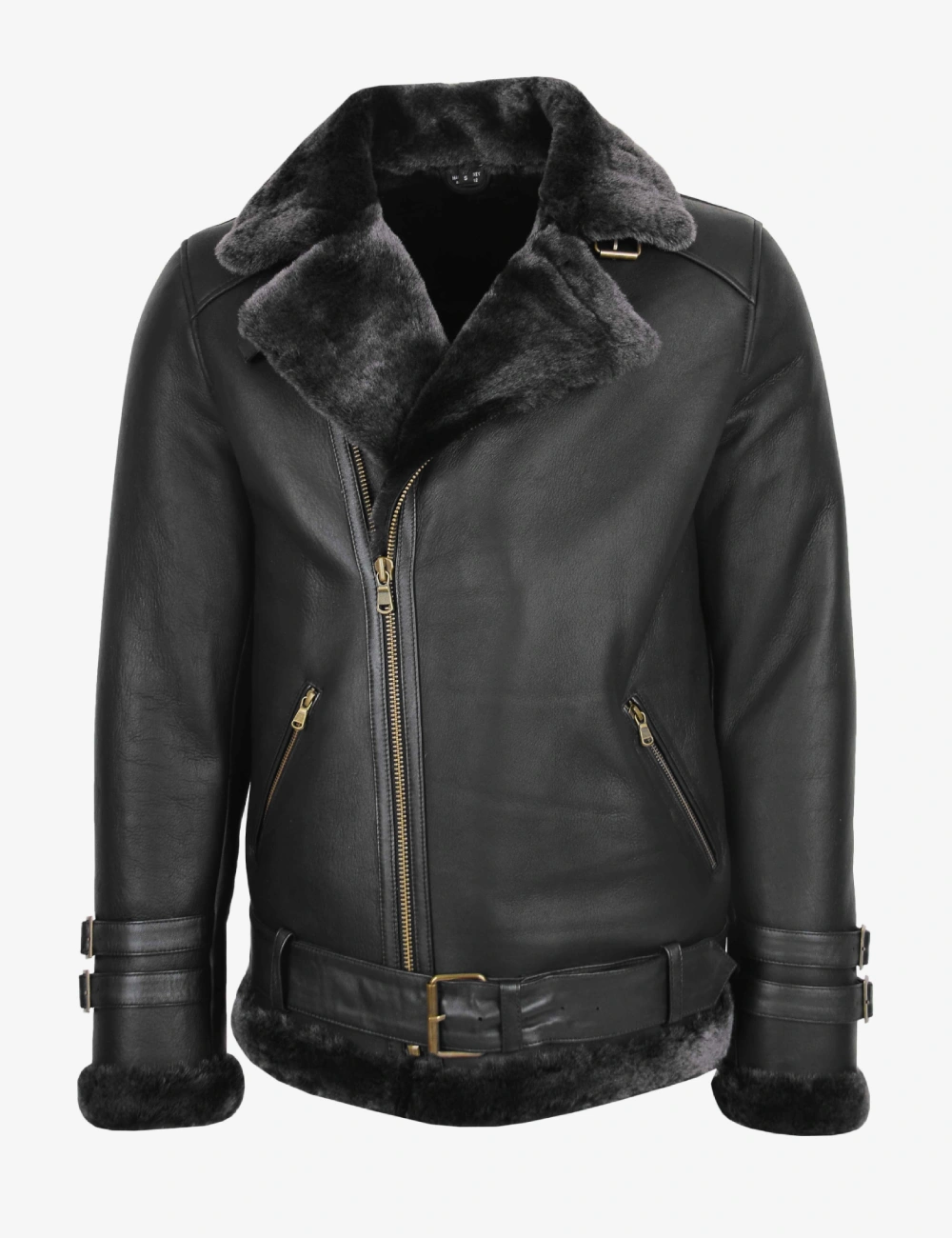 Men's Classic Black Shearling B3 Aviator Leather Jacket - Premium Sheepskin Winter Bomber (1)