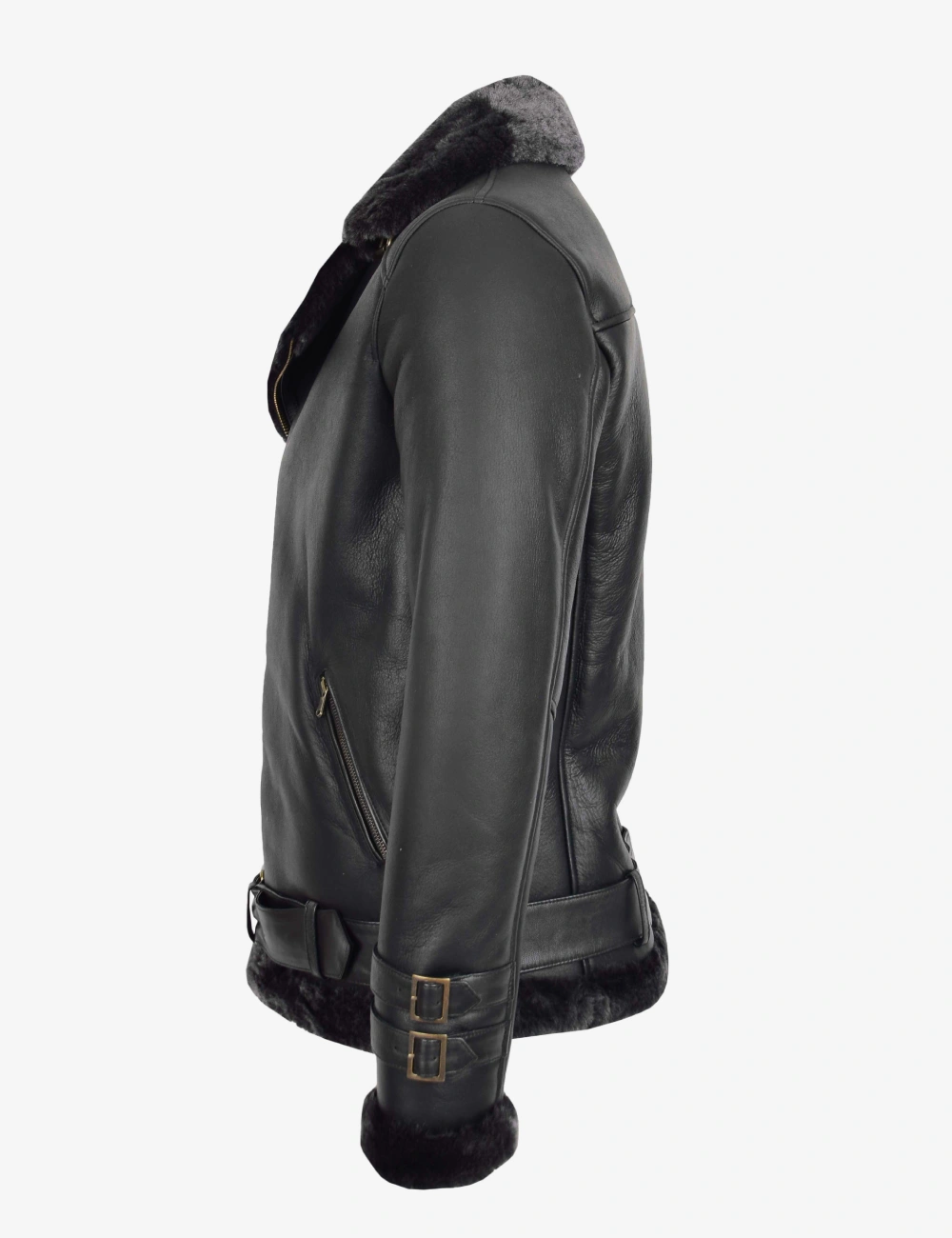 Men's Classic Black Shearling B3 Aviator Leather Jacket - Premium Sheepskin Winter Bomber (4)