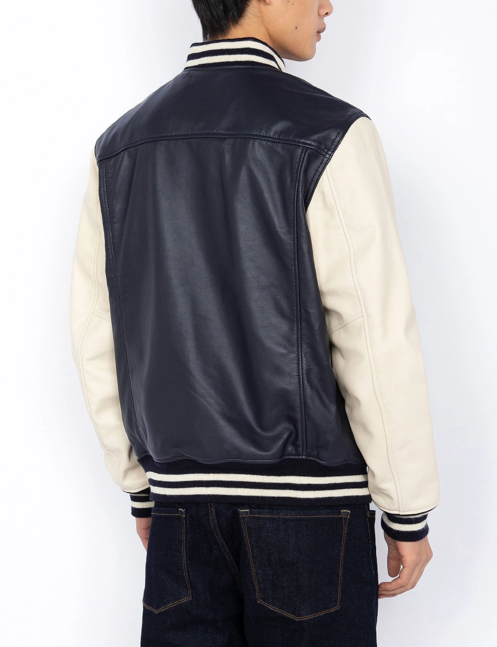 Men’s Classic Blue & White High School Full Leather Varsity Jacket (3)