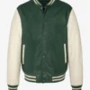 Men’s Classic Green & Off-White High School Full Leather Varsity Jacket (1)
