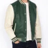 Men’s Classic Green & Off-White High School Full Leather Varsity Jacket (2)