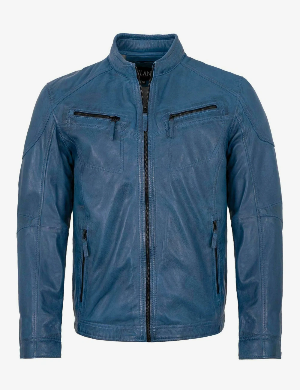 Men's Horizon Blue Leather Moto Jacket (1)