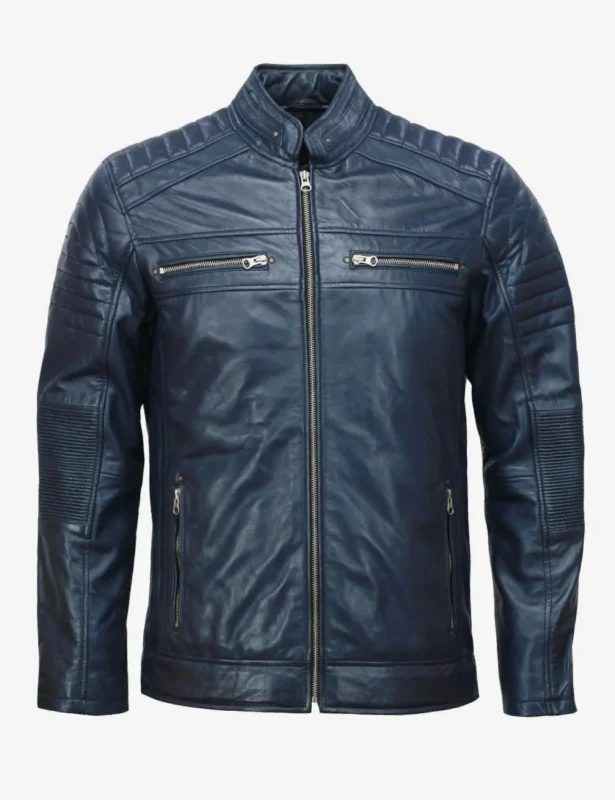 Men's Midnight Blue Cafe Racer Leather Jacket