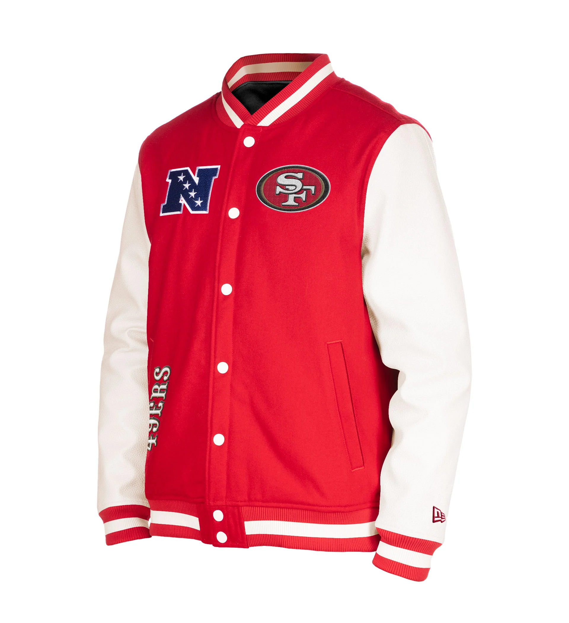 Mens-New-Era-Scarlet-San-Francisco-49ers-Third-Down-Full-Snap-Red-White-Varsity-Jacket-LeatherMoto
