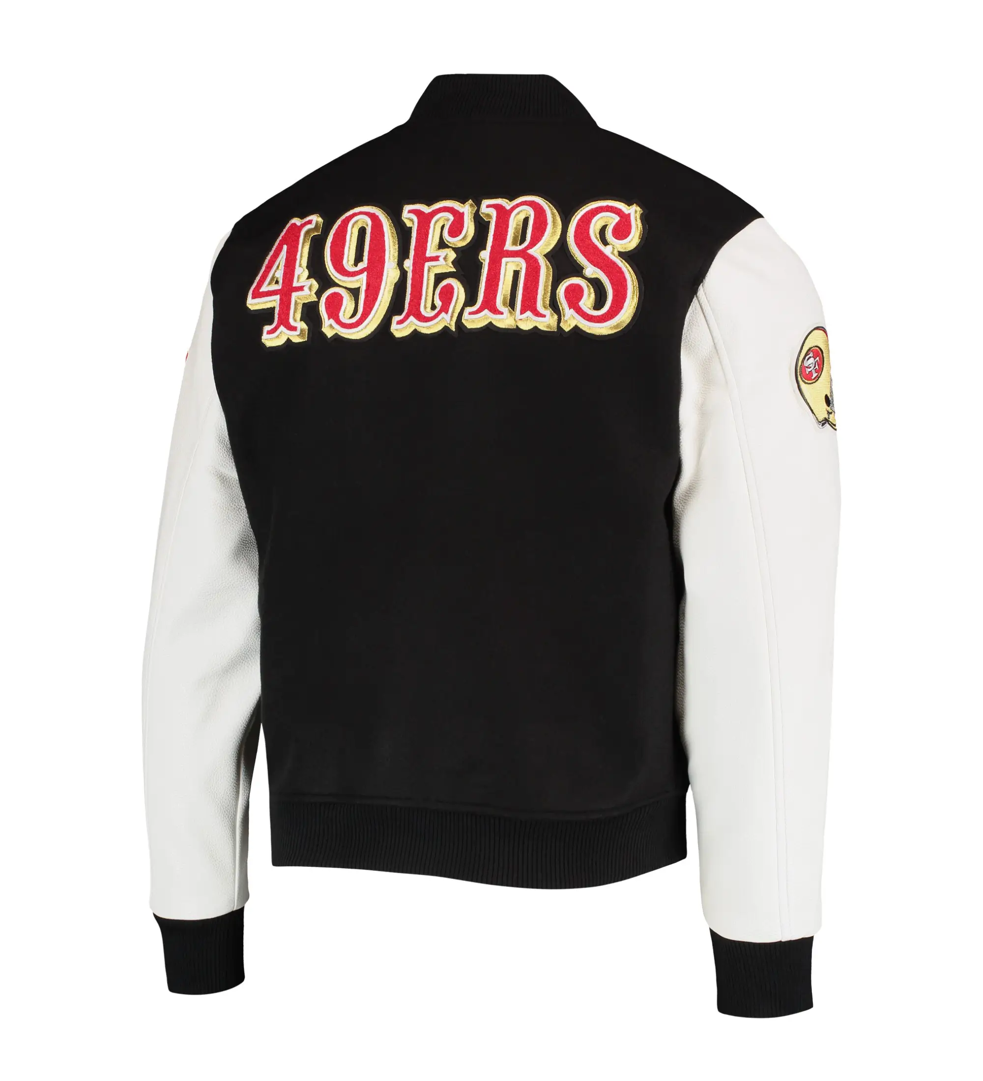 Mens-Pro-Standard-BlackWhite-San-Francisco-49ers-Logo-Full-Zip-Varsity-Jacket-LeatherMoto