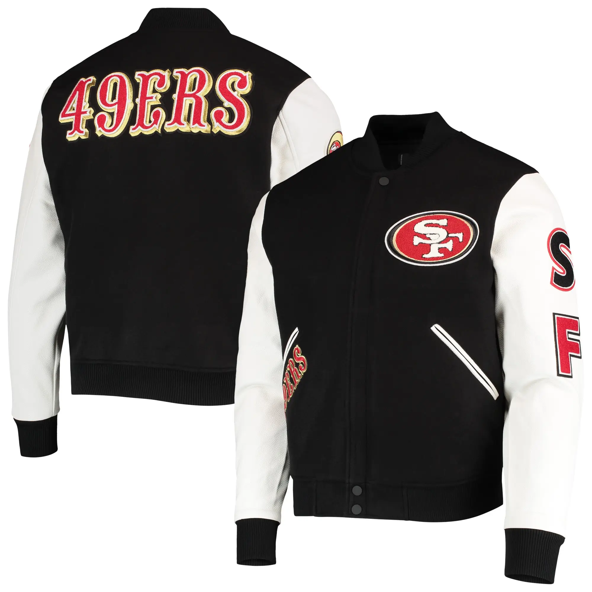 Mens-Pro-Standard-BlackWhite-San-Francisco-49ers-Logo-Full-Zip-Varsity-Jacket-LeatherMoto