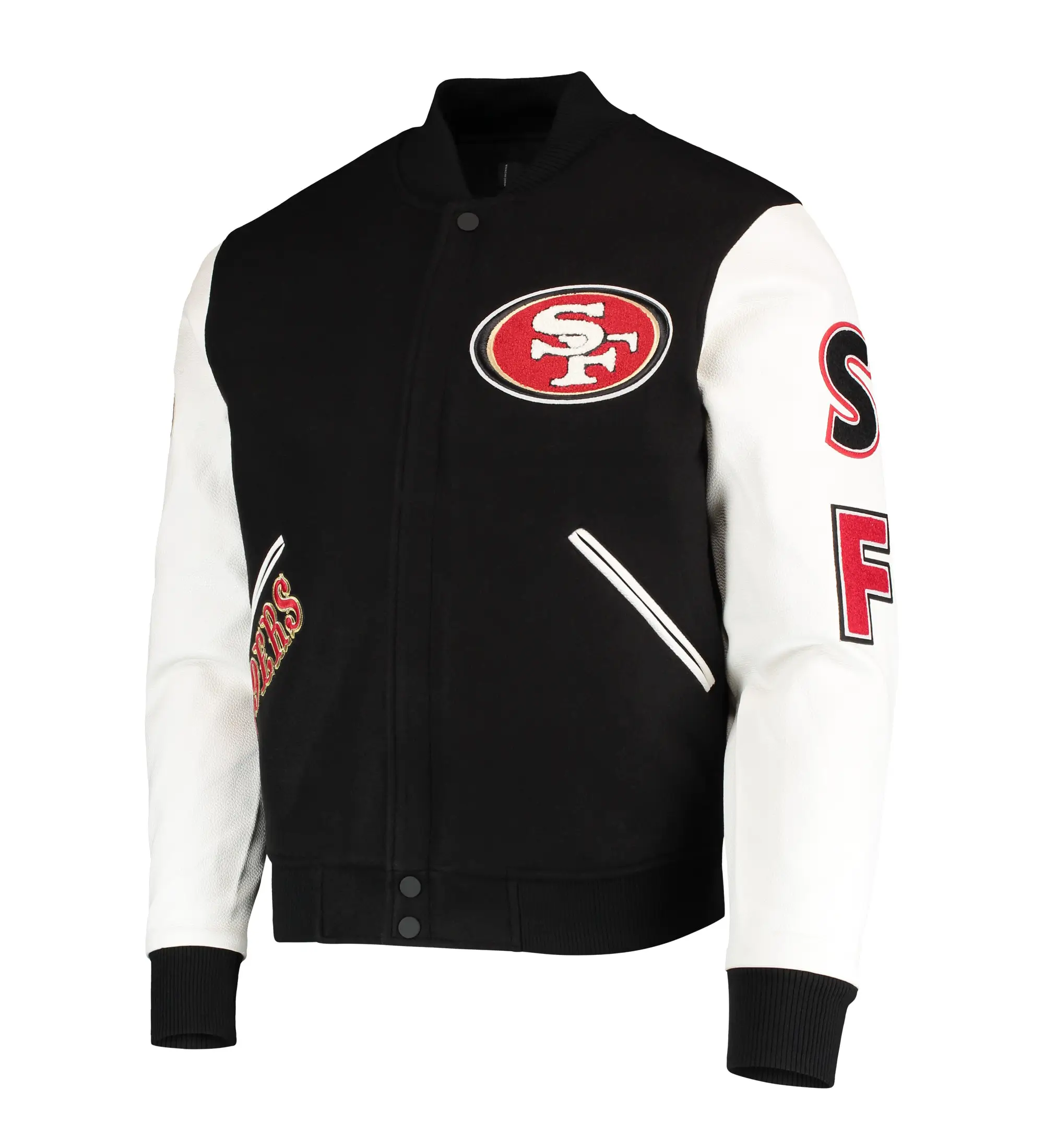 Mens-Pro-Standard-BlackWhite-San-Francisco-49ers-Logo-Full-Zip-Varsity-Jacket-LeatherMoto