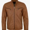 Men's Real Leather Amber Tan Multi-Pocket Biker Jacket (1)