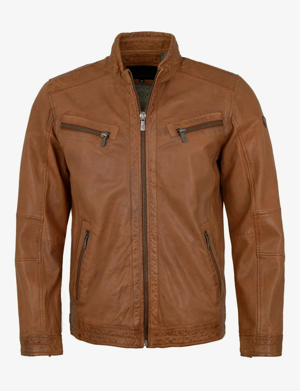 Men's Real Leather Amber Tan Multi-Pocket Biker Jacket (1)