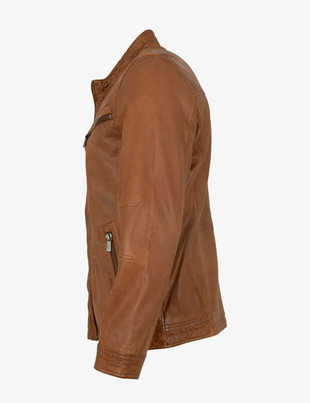 Men's Real Leather Amber Tan Multi-Pocket Biker Jacket (2)