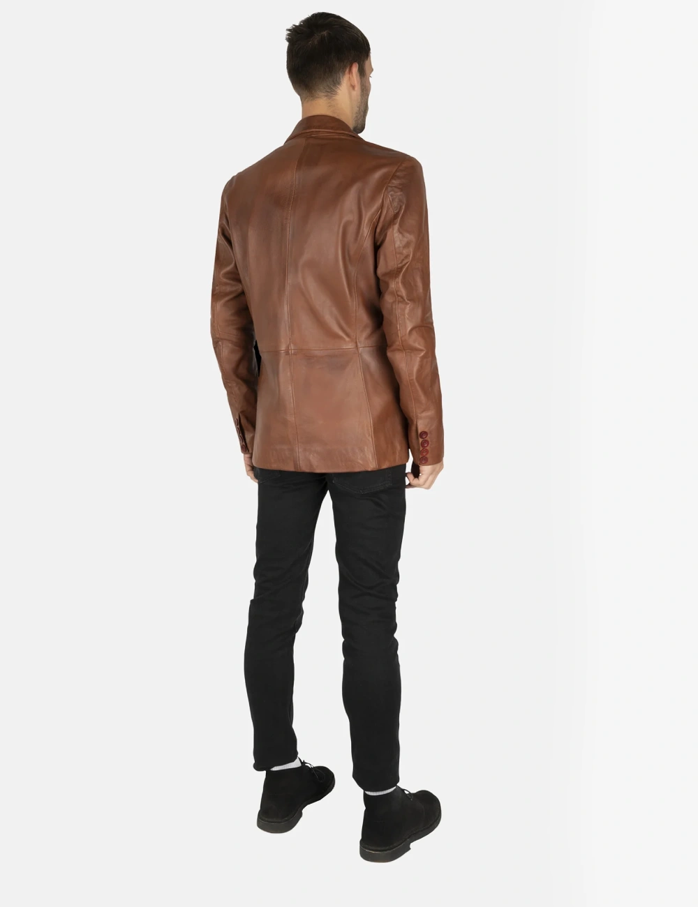 Men's Rich Brown Minimalist Leather Blazer (2)
