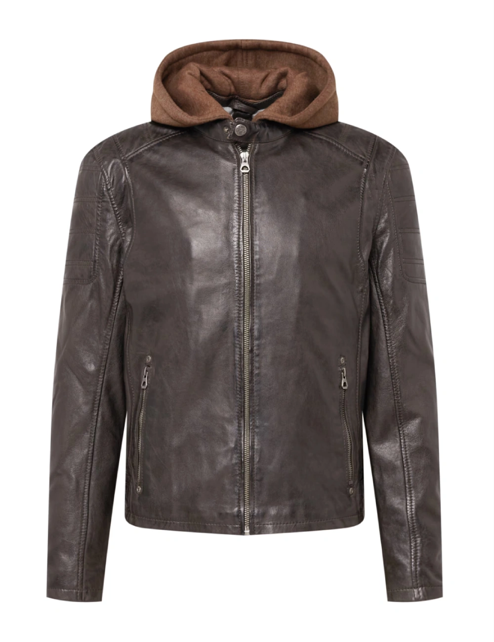 Men’s Rugged Elegance Brown Leather Jacket with Removable Hooded (1)