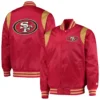 Mens-San-Francisco-49ers-Prime-Time-Starter-Twill-Full-Snap-RedGold-Satin-Varsity-Jacket-LeatherMoto
