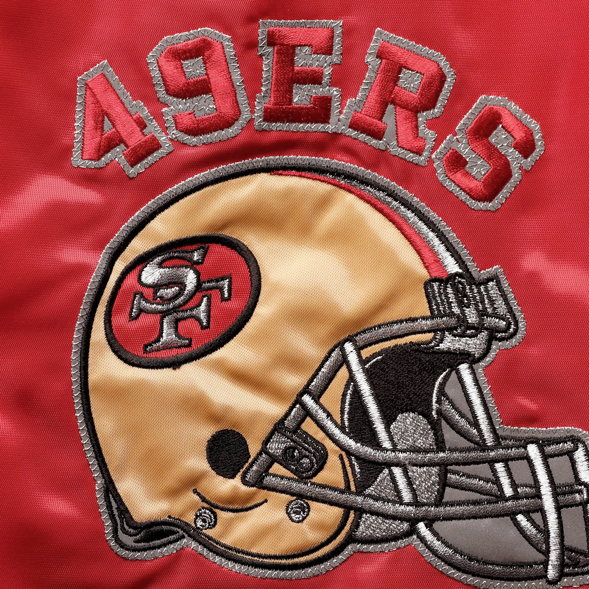 Mens-San-Francisco-49ers-Starter-Locker-Room-Throwback-Full-Snap-RedGold-Satin-Varsity-Jacket-LeatherMoto