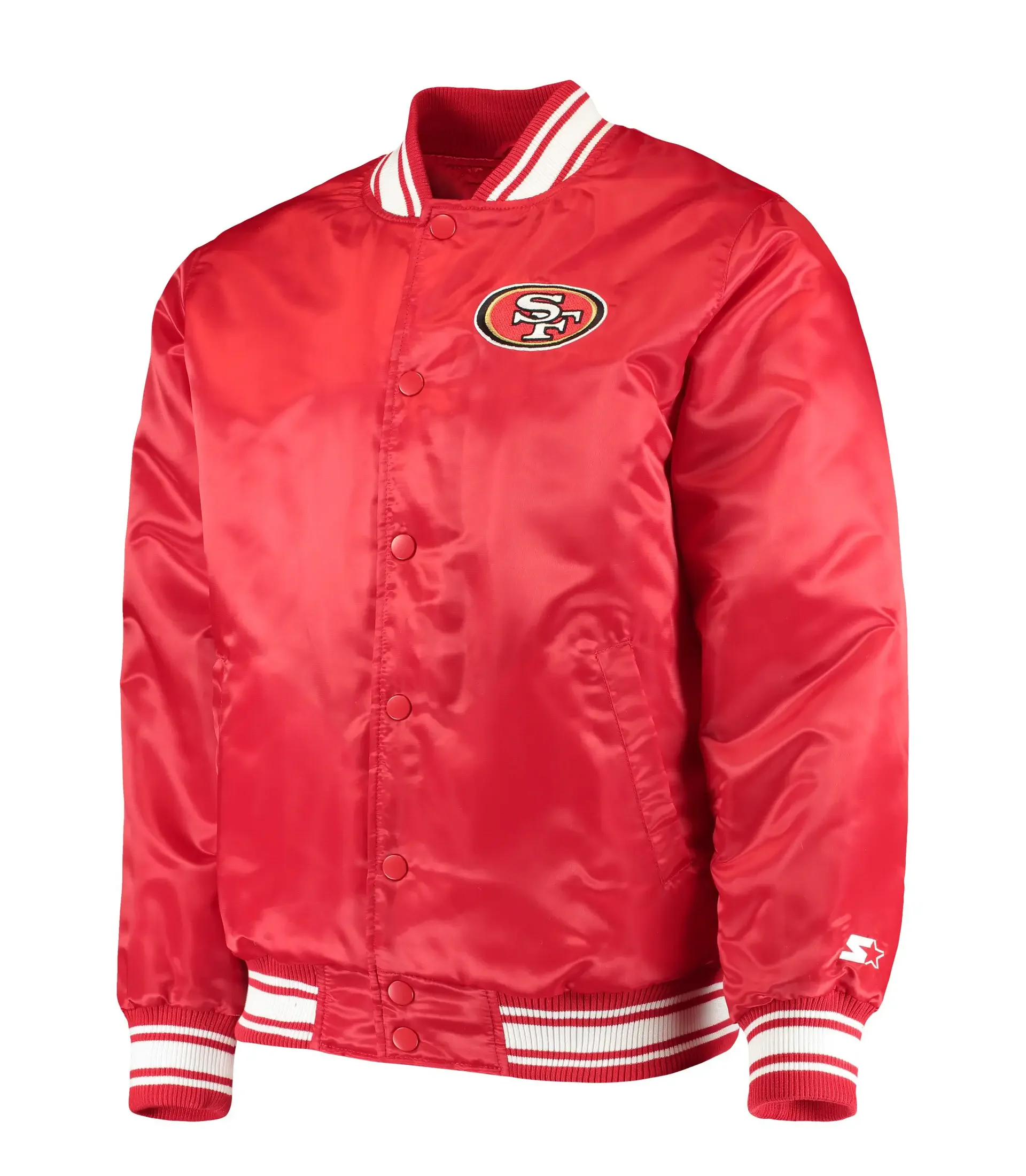 Mens-San-Francisco-49ers-Starter-Lockerroom-Full-Snap-Red-Satin-Varsity-Jacket-LeatherMoto