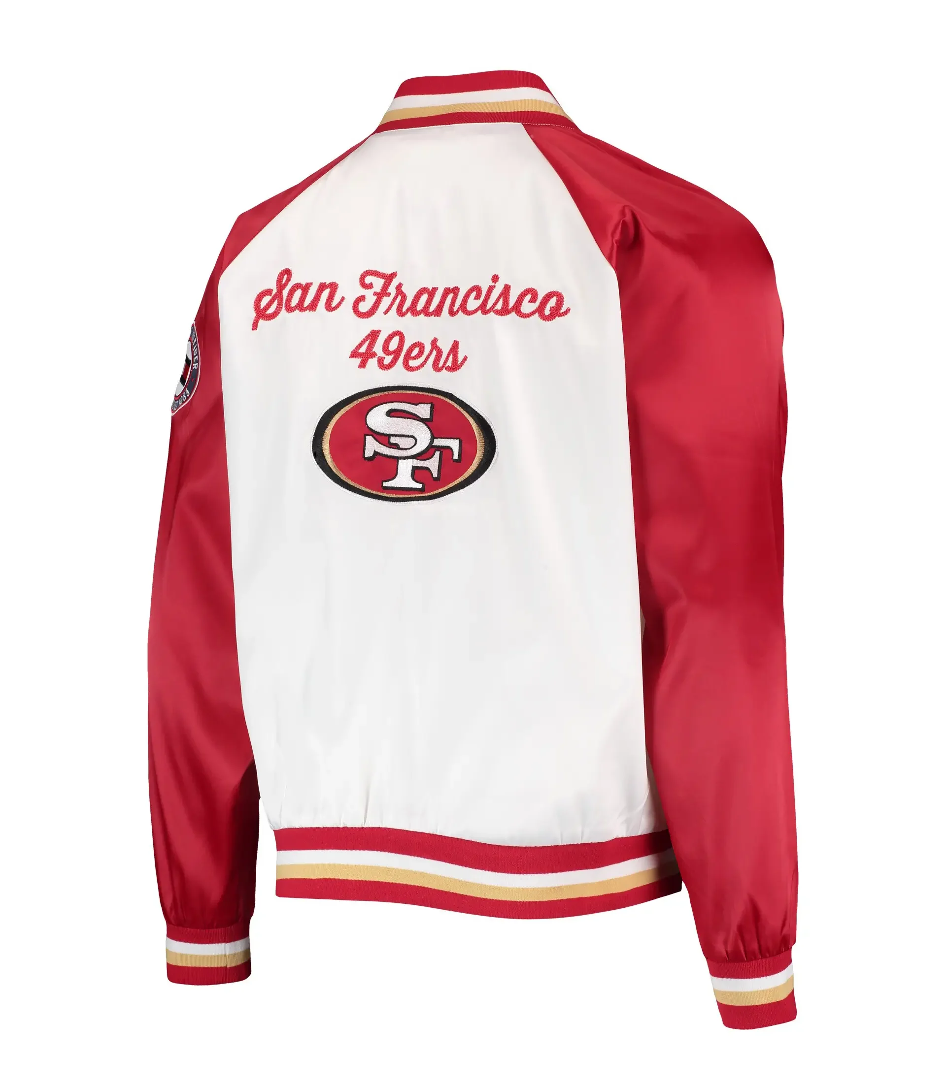 Mens-San-Francisco-49ers-Tommy-Hilfiger-WhiteRed-The-Varsity-Raglan-Full-Snap-Jacket-LeatherMoto