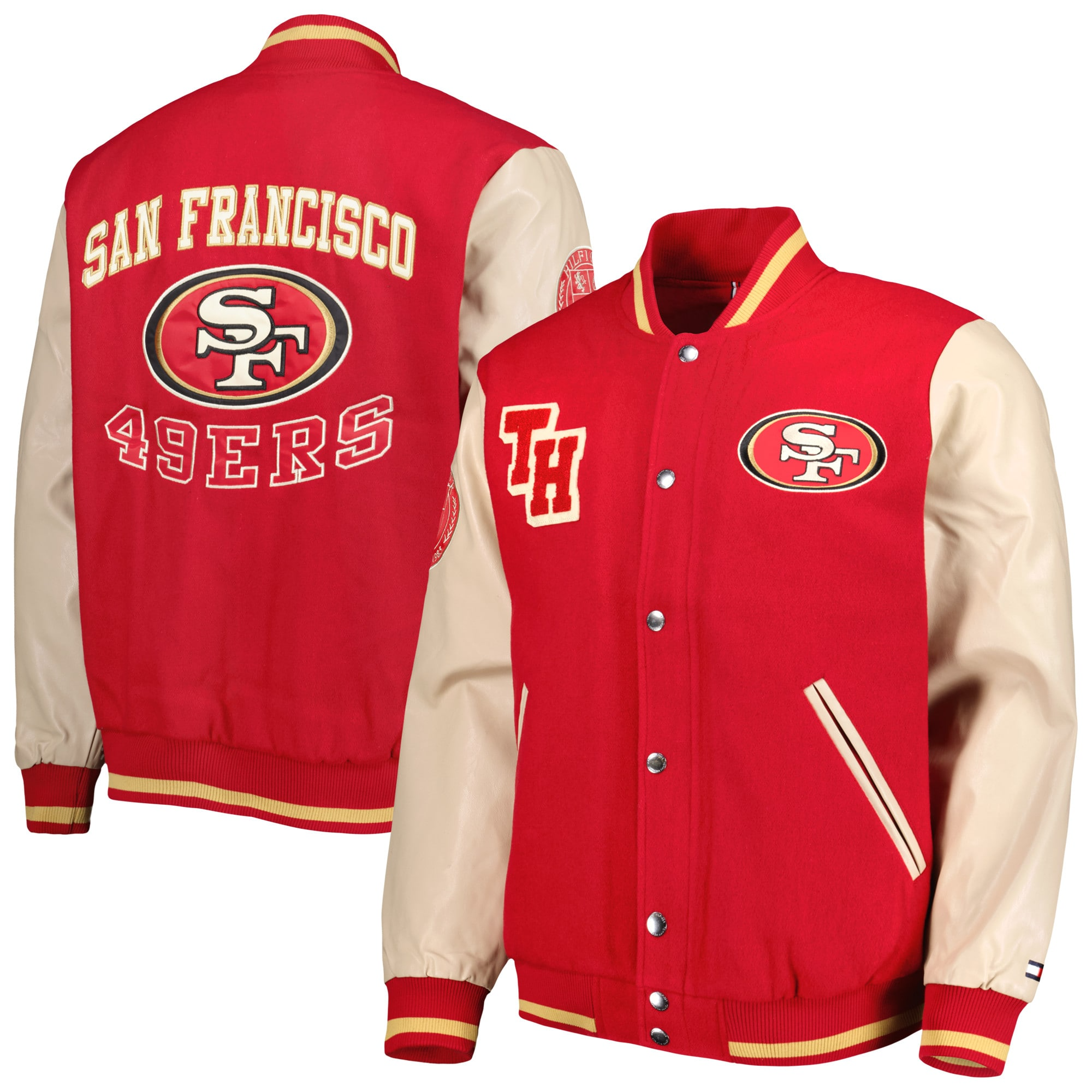 Mens-Tommy-Hilfiger-Scarlet-San-Francisco-49ers-Full-Zip-Varsity-Jacket-LeatherMoto