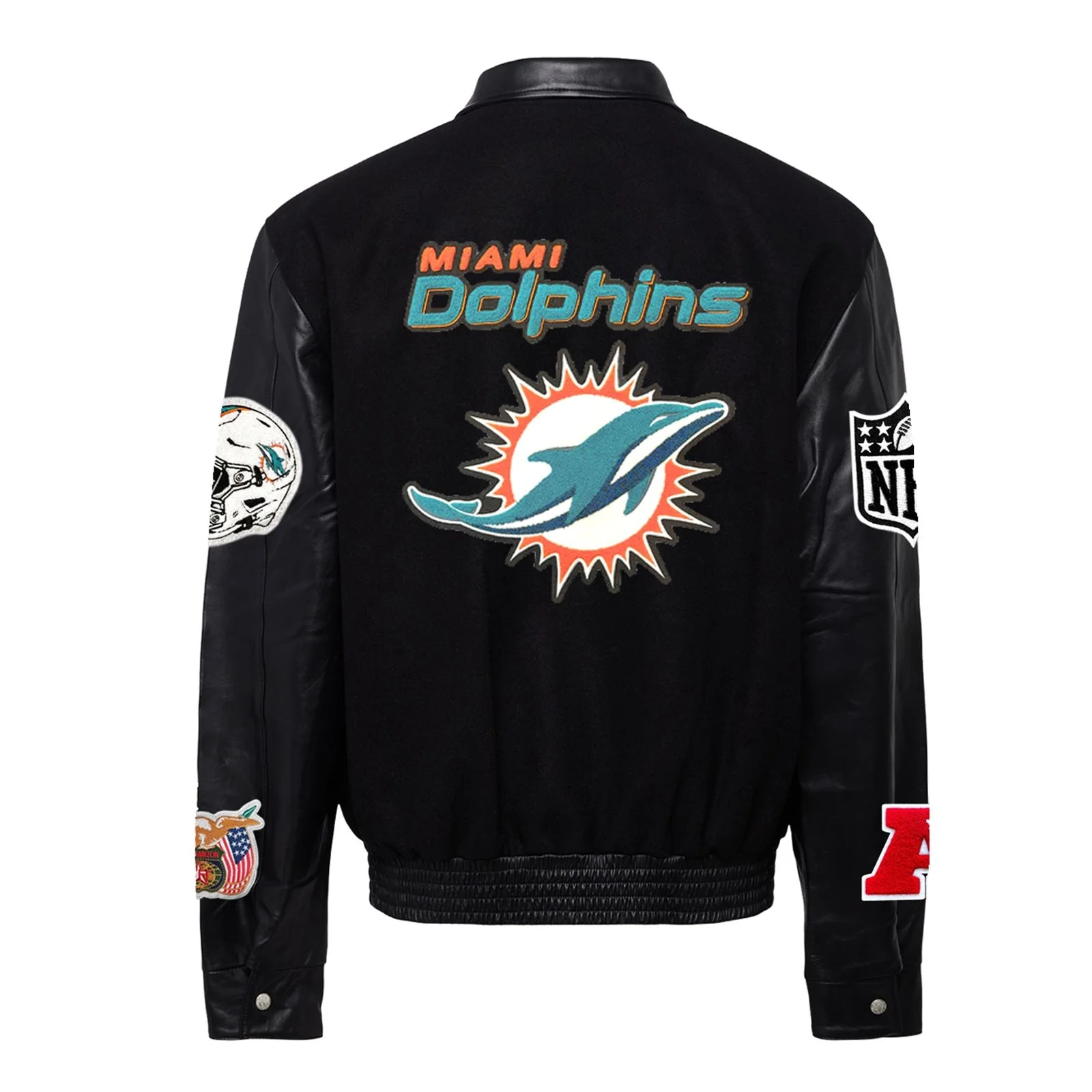Miami-Dolphins-Jeff-Hamilton-Wool-Leather-Varsity-Jacket-Black-LeatherMoto
