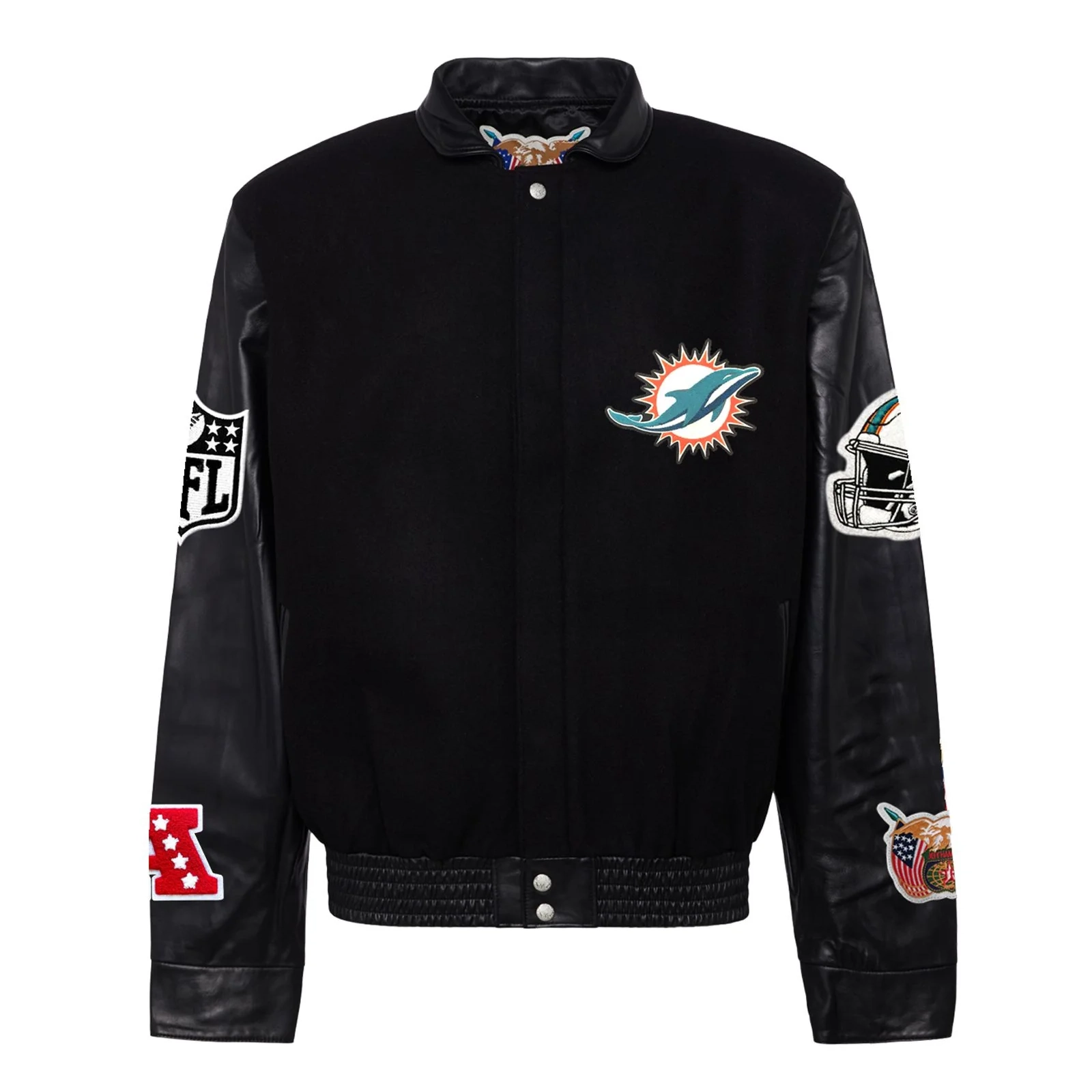 Miami-Dolphins-Jeff-Hamilton-Wool-Leather-Varsity-Jacket-Black-LeatherMoto