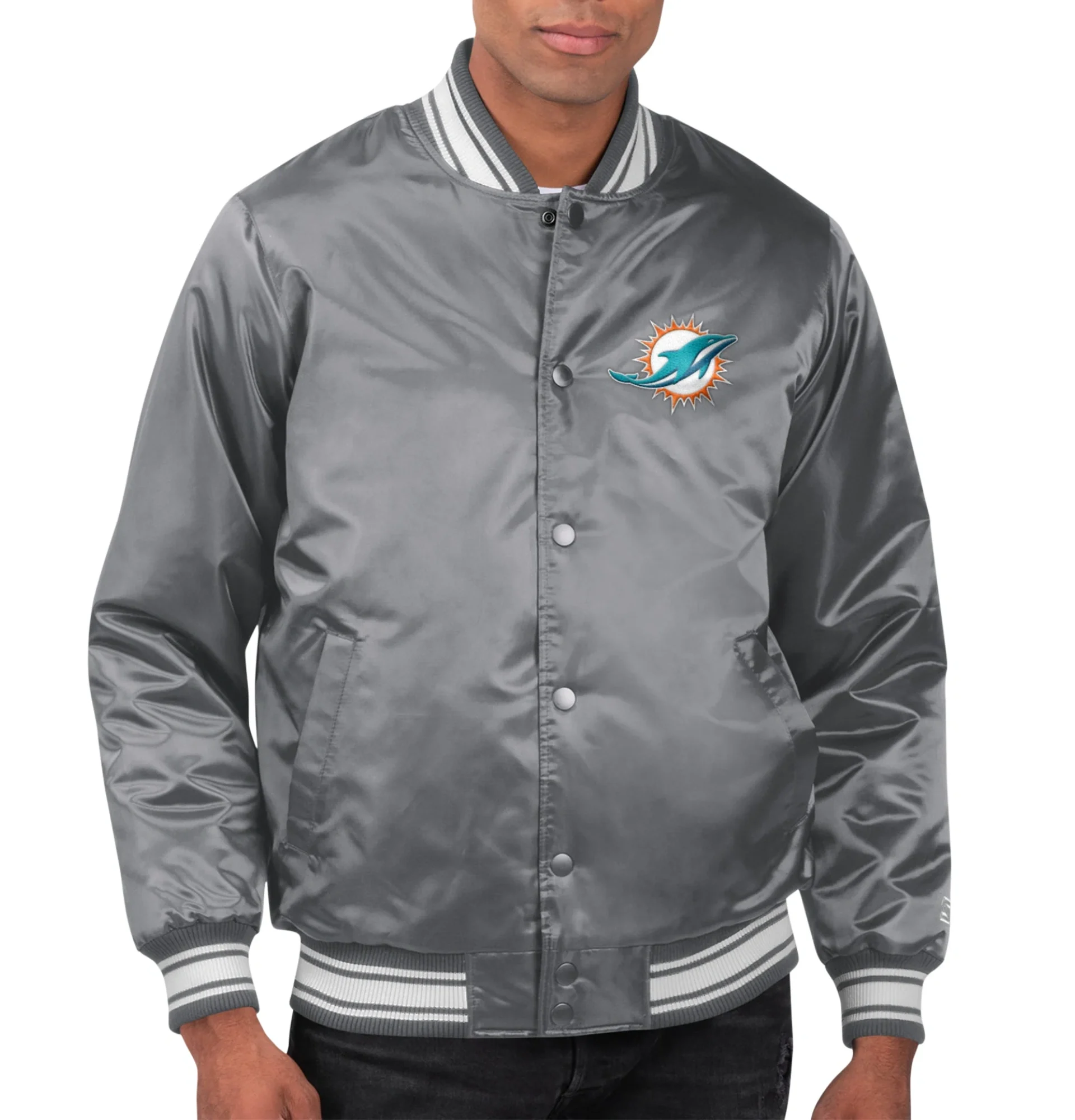 Miami-Dolphins-Locker-Room-Satin-Varsity-Jacket-Gray-LeatherMoto
