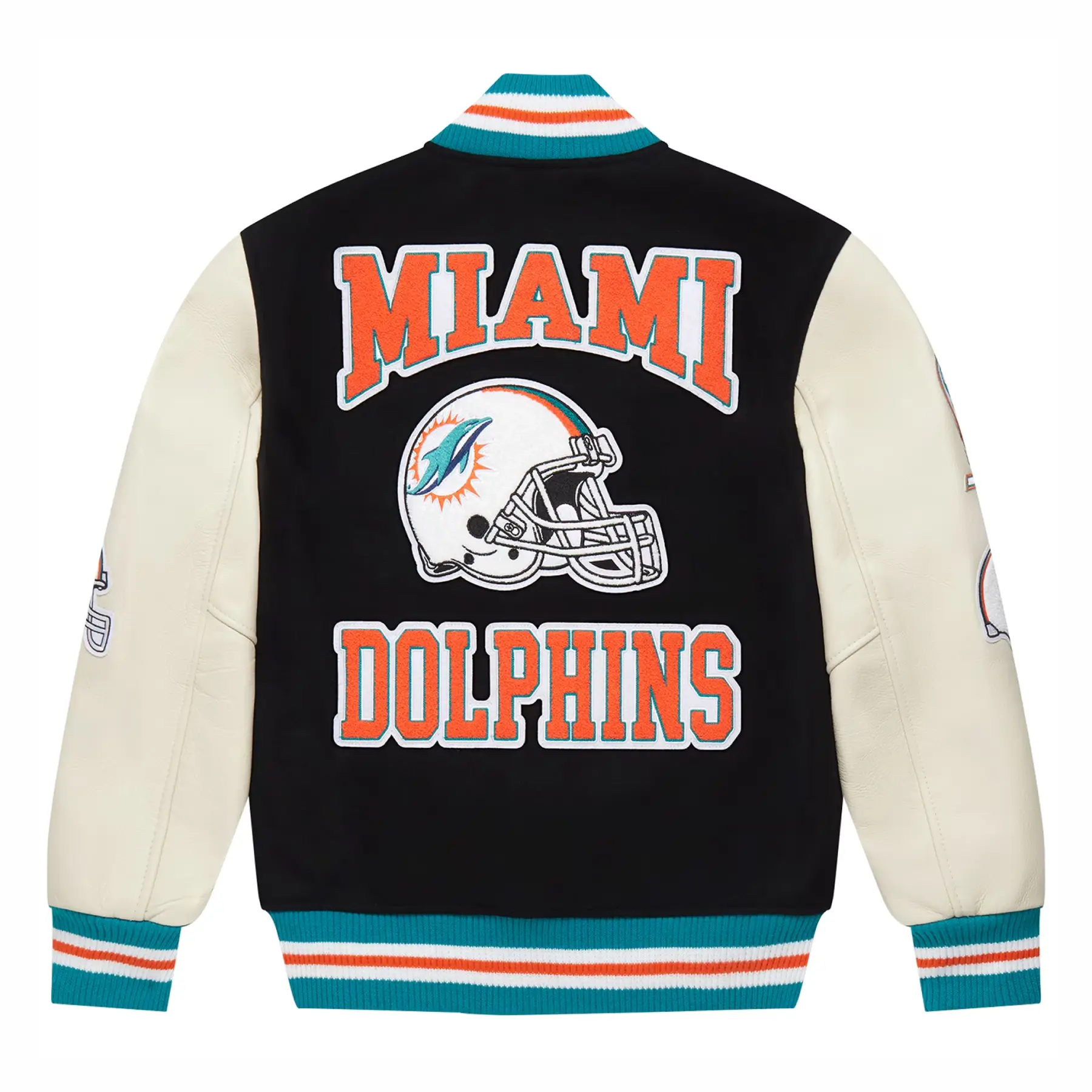 Miami-Dolphins-OVO-Black-Full-Snap-Varsity-Jacket- leather moto 2