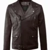 Midnight Espresso Brown Leather Biker Jacket – Timeless Moto Look with Belted Waist (1)