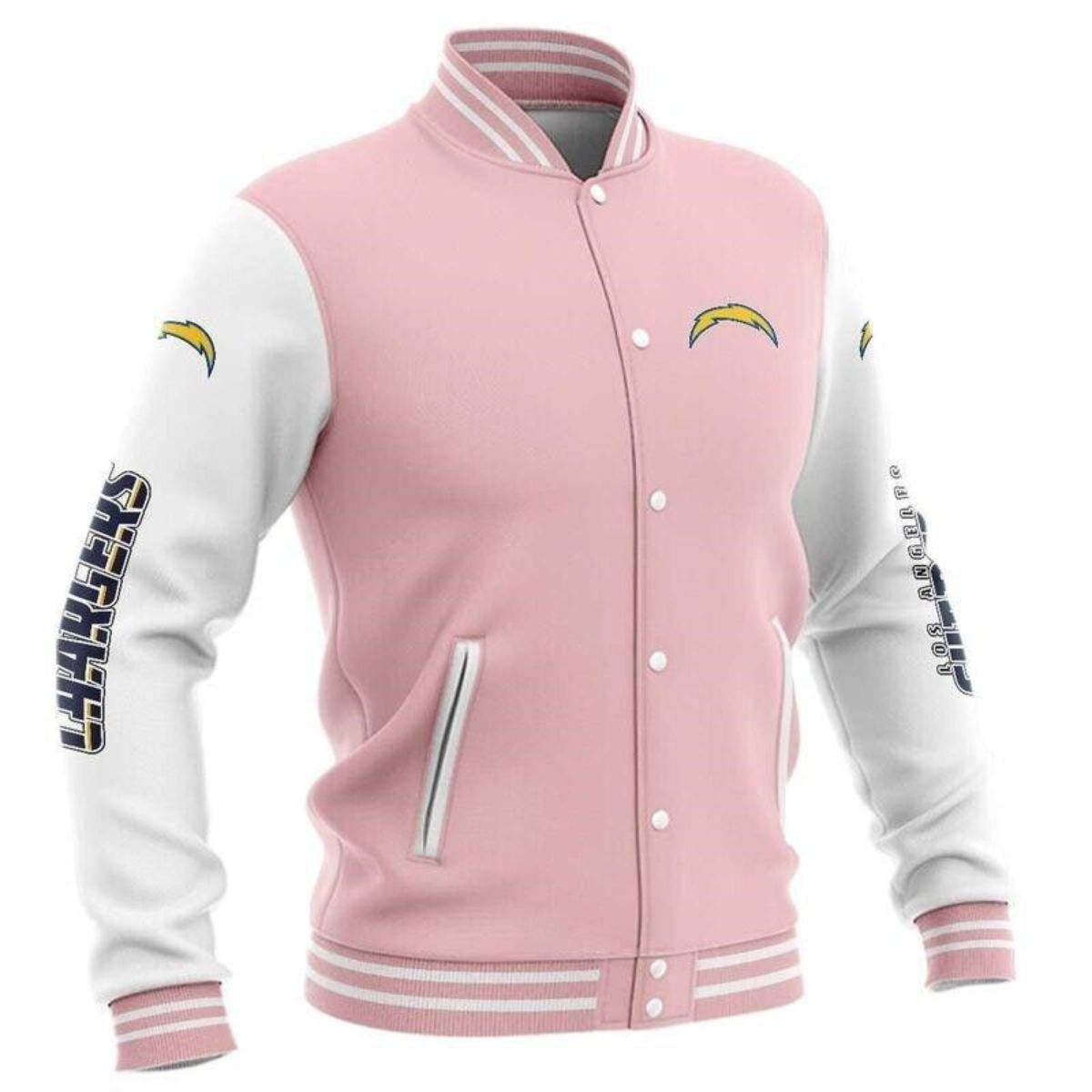 NFL-Los-Angeles-Chargers-Jacksonville-Jaguars-Baseball-Light-Pink-Varsity-Jacket-LeatherMoto