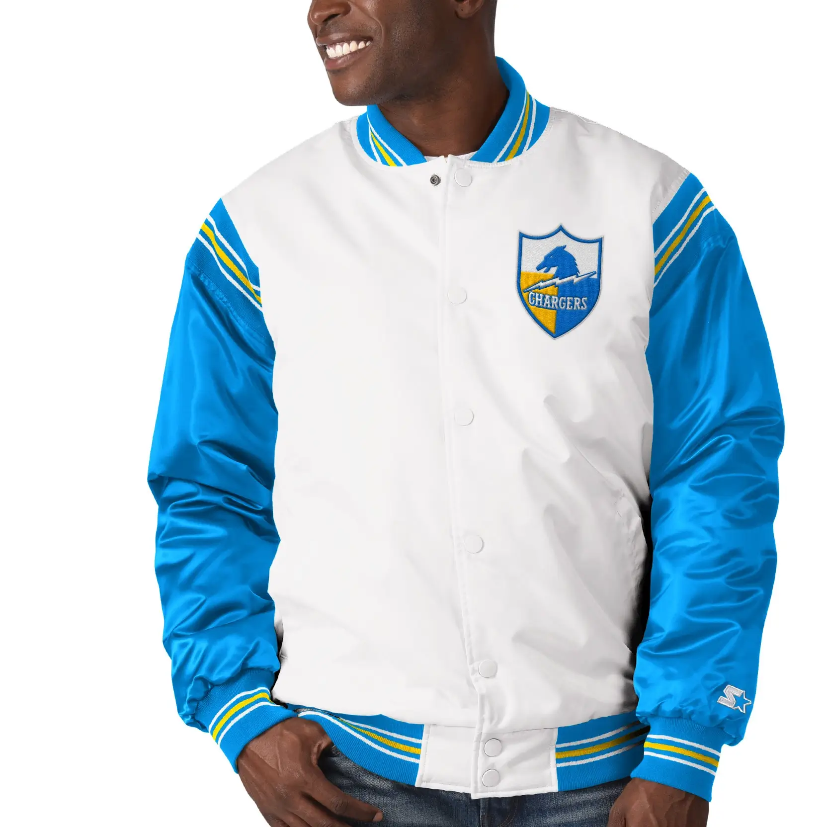 NFL-Los-Angeles-Chargers-Renegade-Throwback-Satin-White-and-Powder-Blue-Varsity-Jacket-LeatherMoto