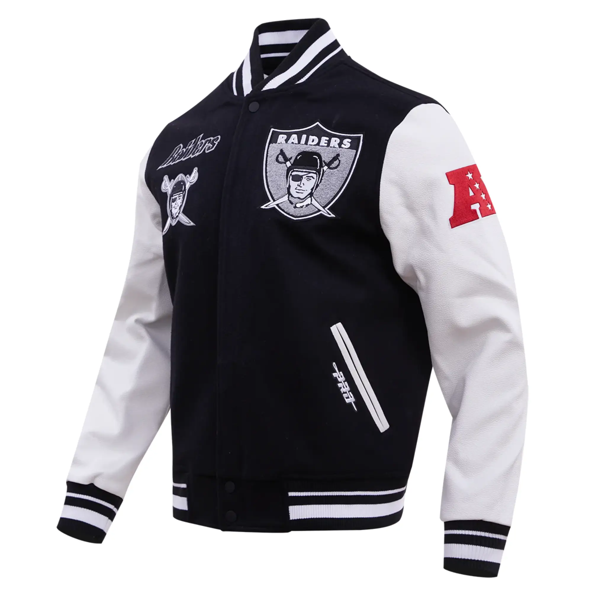 NFL-Los-Vegas-Raiders-Pro-Standard-Logo-Classic-Black-White-Varsity-Jacket-LeatherMoto