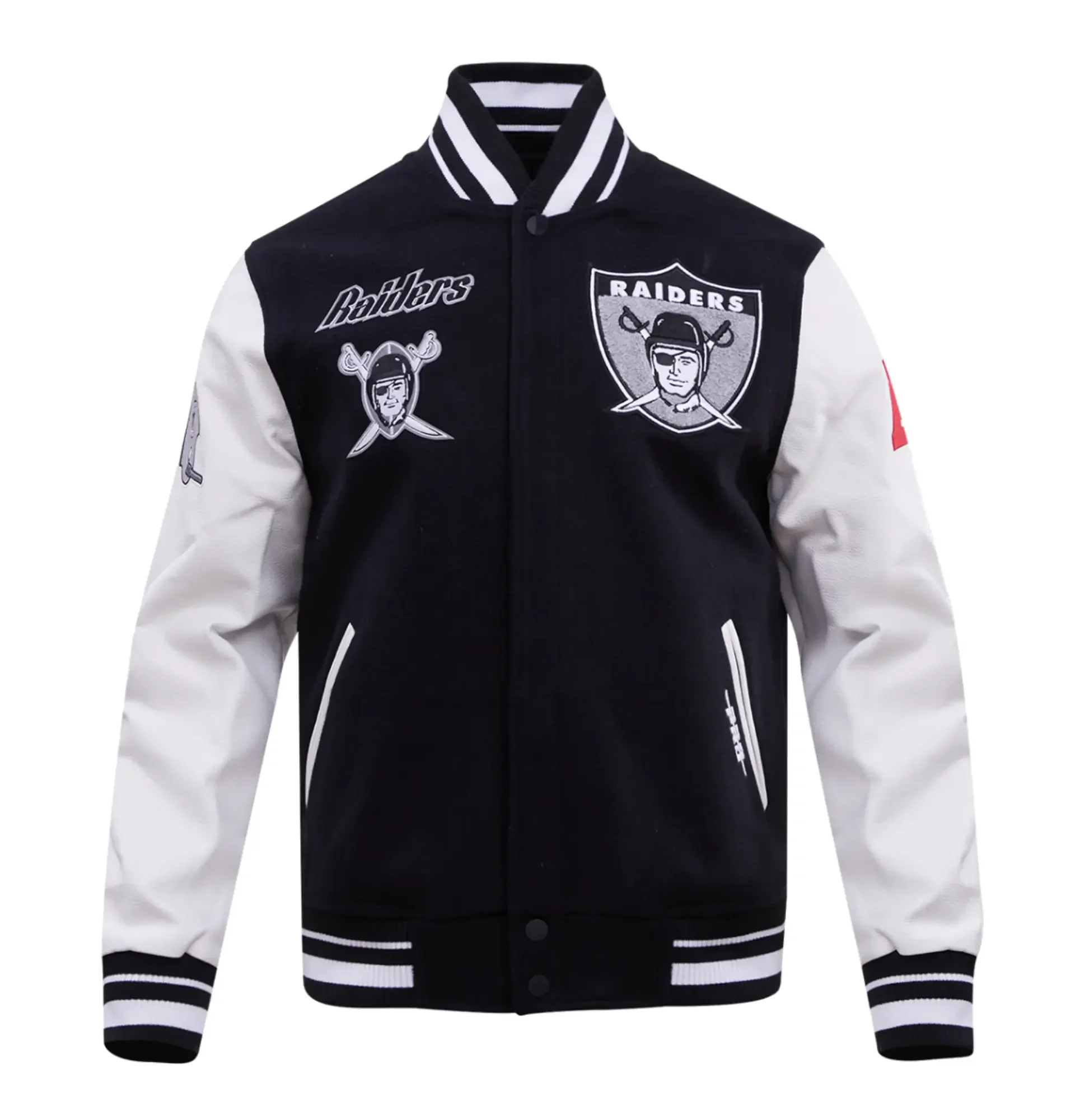 NFL-Los-Vegas-Raiders-Pro-Standard-Logo-Classic-Black-White-Varsity-Jacket-LeatherMoto