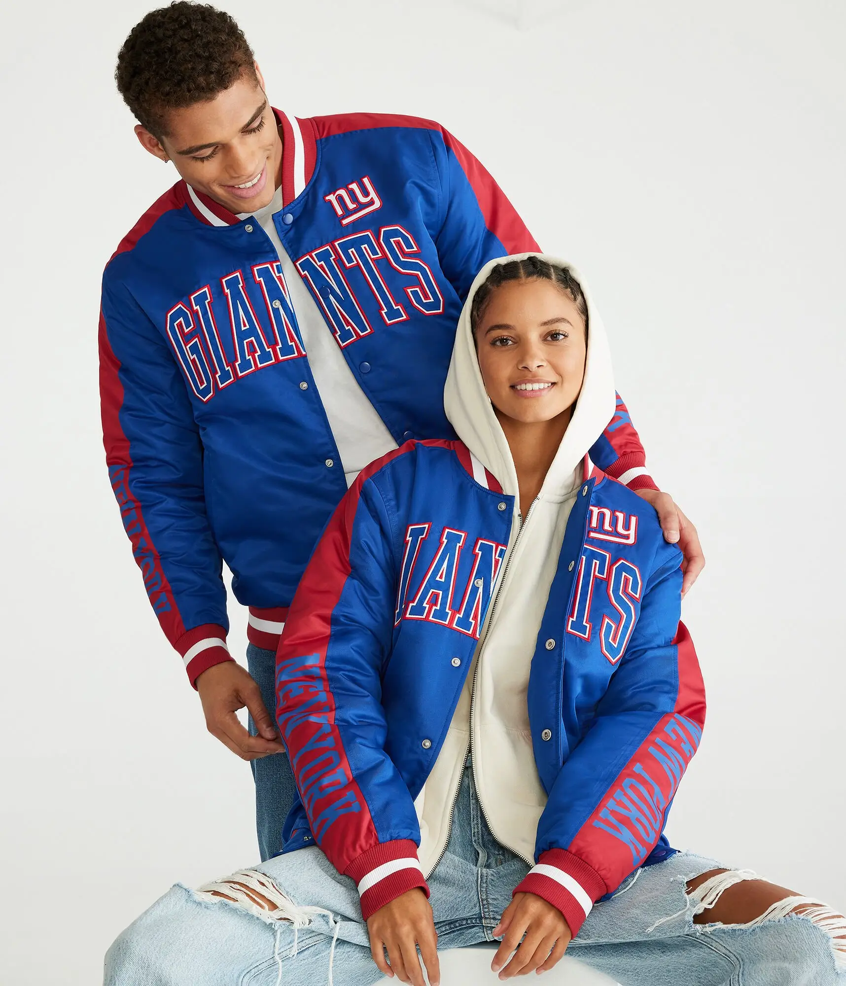 New York Giants Couple Bomber Varsity Jacket-LeatherMoto