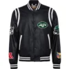 New-York-Jets-Jeff-Hamilton-Black-Vegan-Leather-Full-Snap-Varsity-Jacket-LeatherMoto