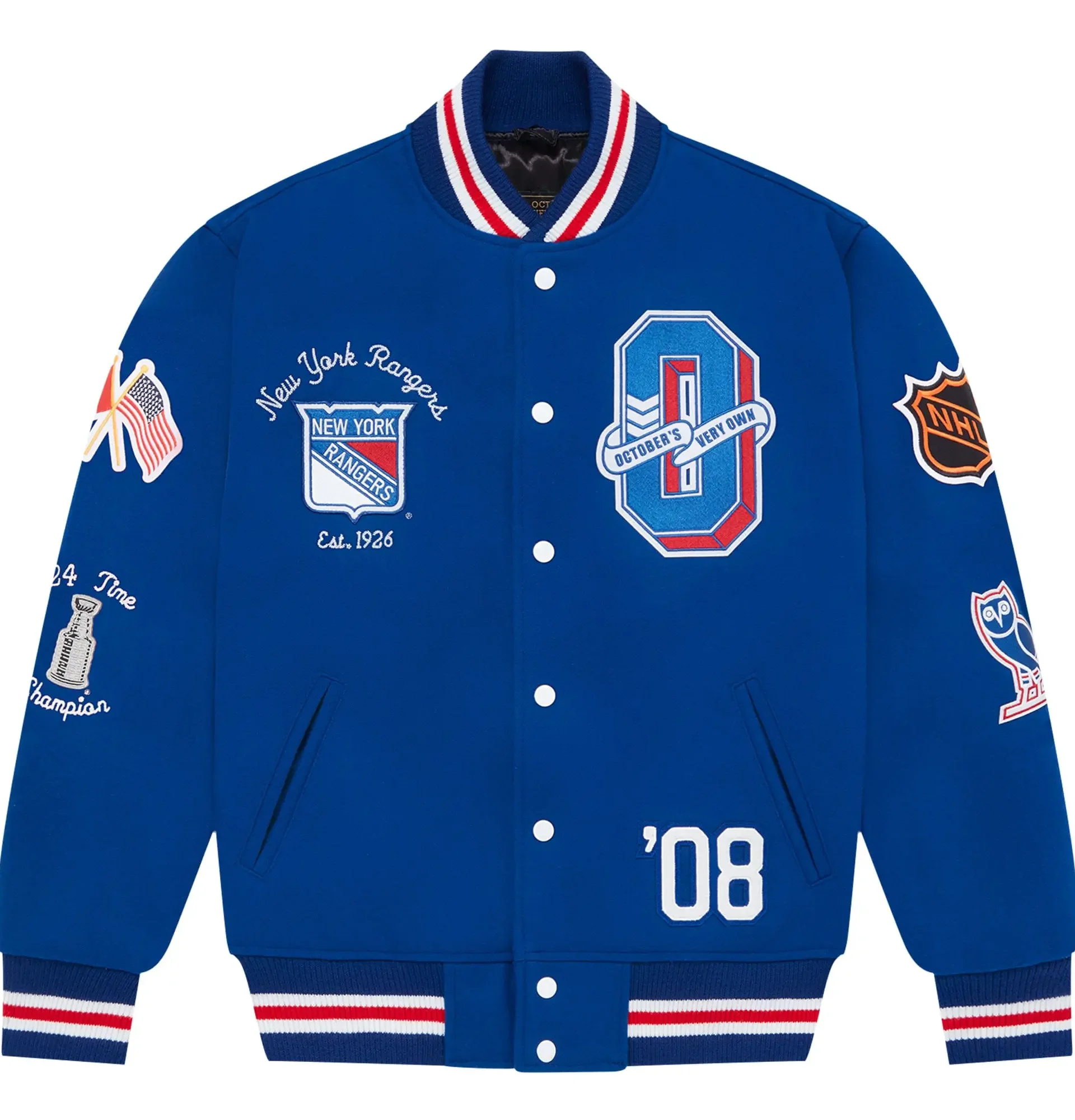 New-York-Rangers-OVO-x-NHL-Blue-Full-Snap-Varsity-Jacket-leather moto (1)